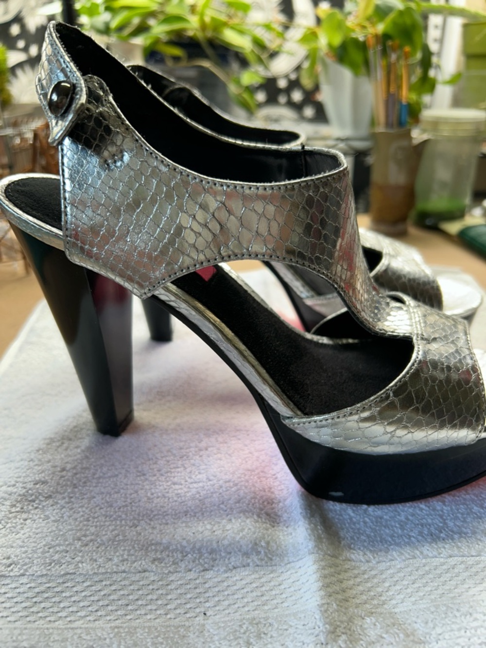 Silver Snakeskin Platform Heel
